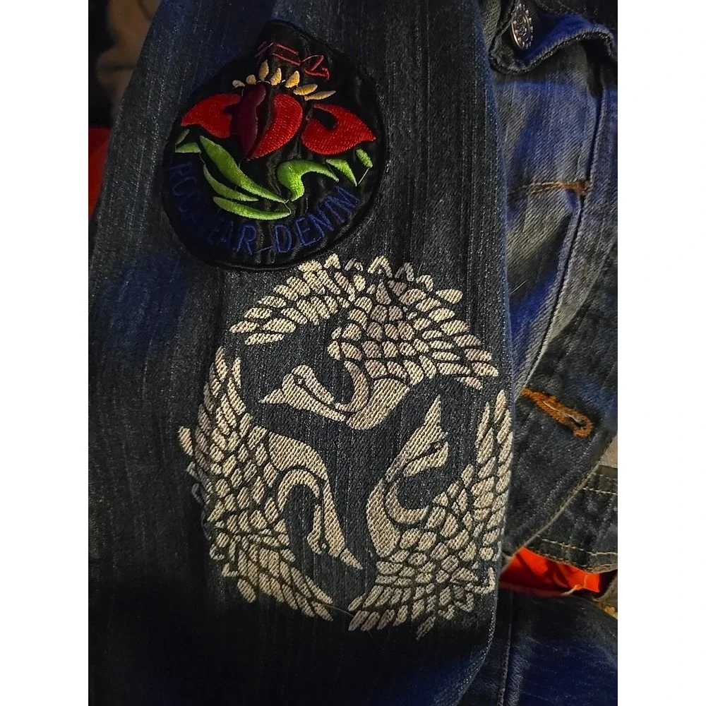 Vintage Y2K‎ Rocawear Denim Jean Jacket Patches Cropped Stretch 90s Womens 3X